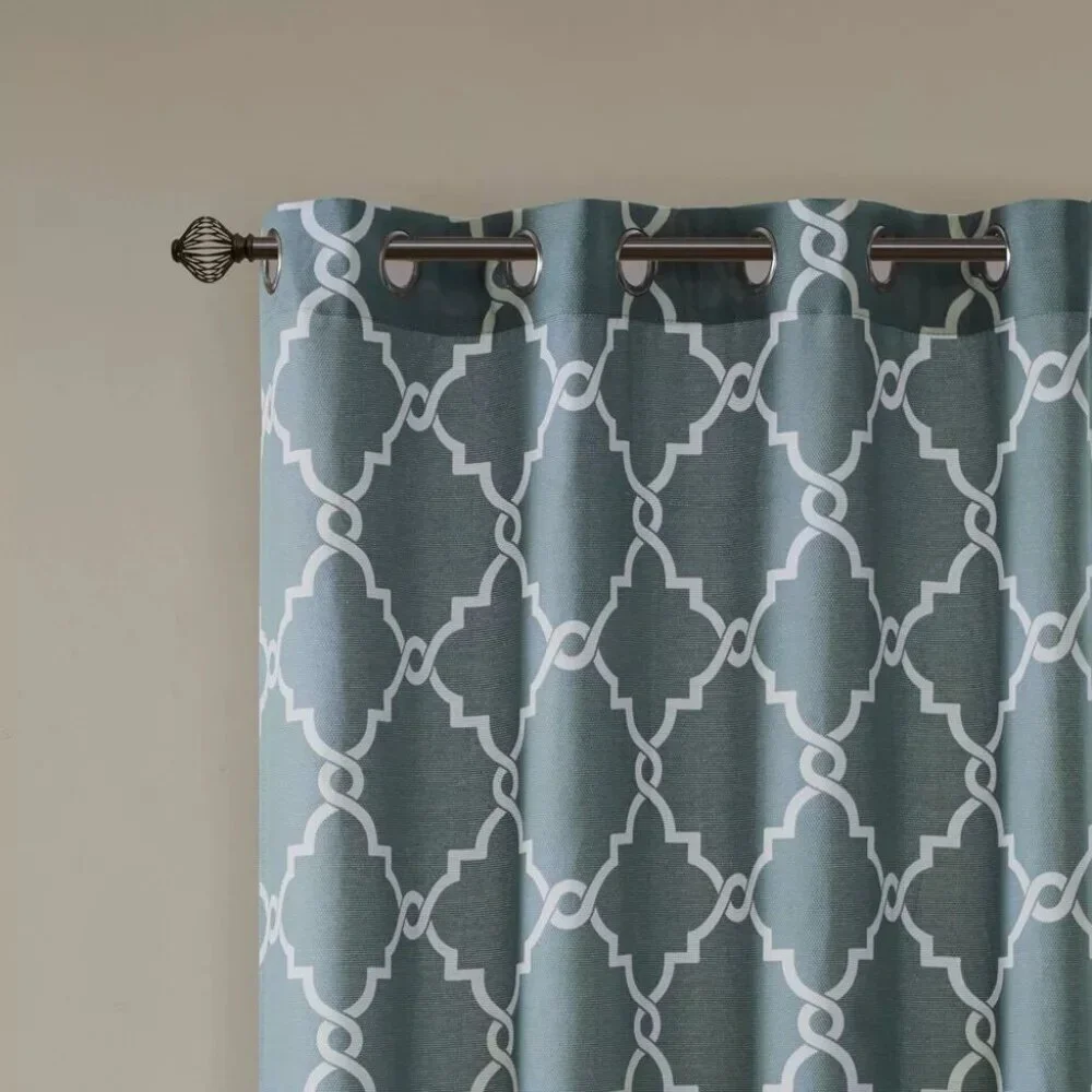 Madison Park Sereno Fretwork Teal Blue Light Filtering Curtain Panel 50